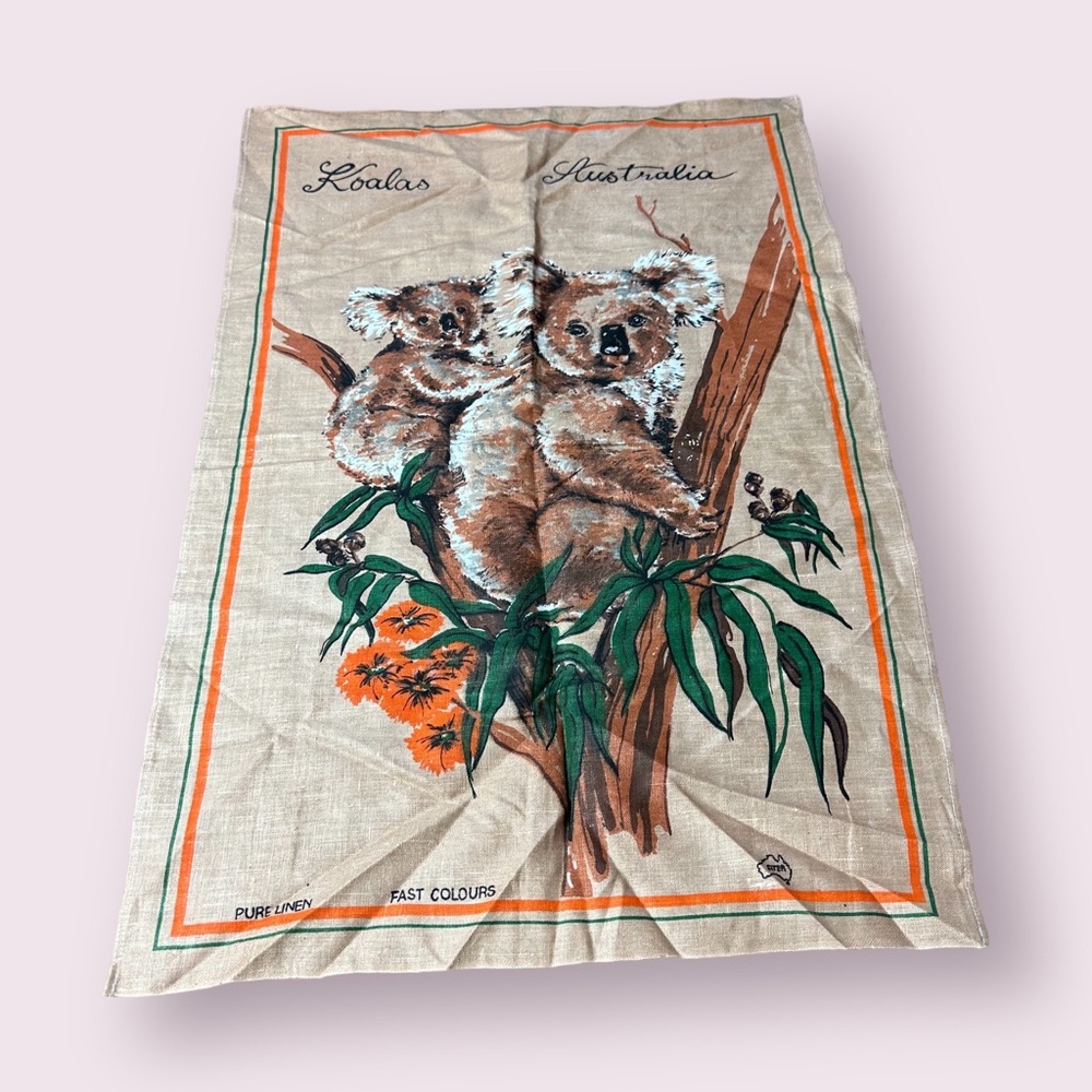 Pure Linen Australia Koalas Printed Kitchen Towel Display Fabric 18” x 27”